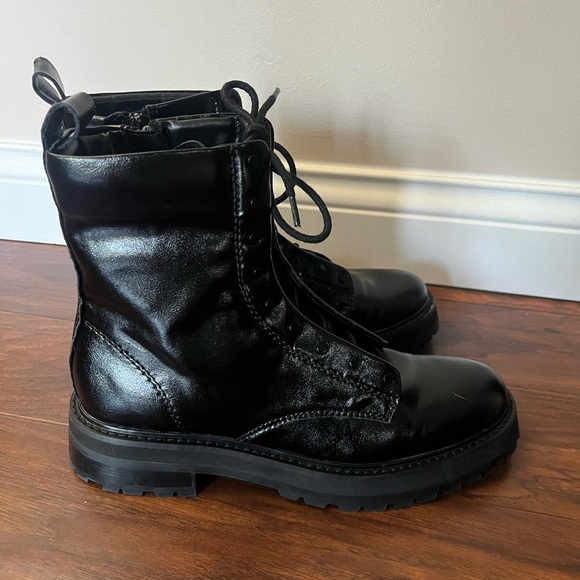 NWOT Dolce Vita Rainer Midnight Crinkle Black Leather Combat Boots-Size 10 - Picture 5 of 9